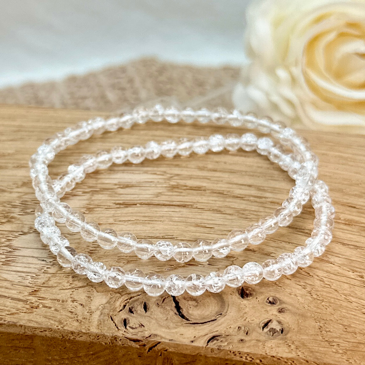 Crackle Quarz Bergkristall Armband 4mm