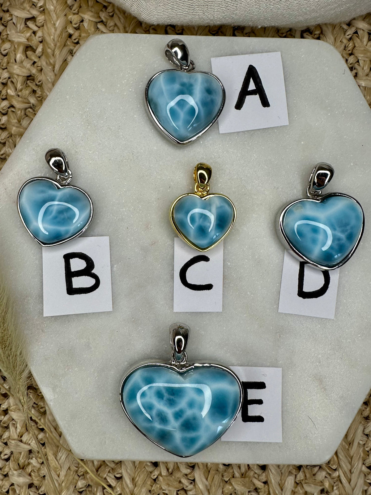 Larimar Herzanhänger HQ silber und gold - Crystales