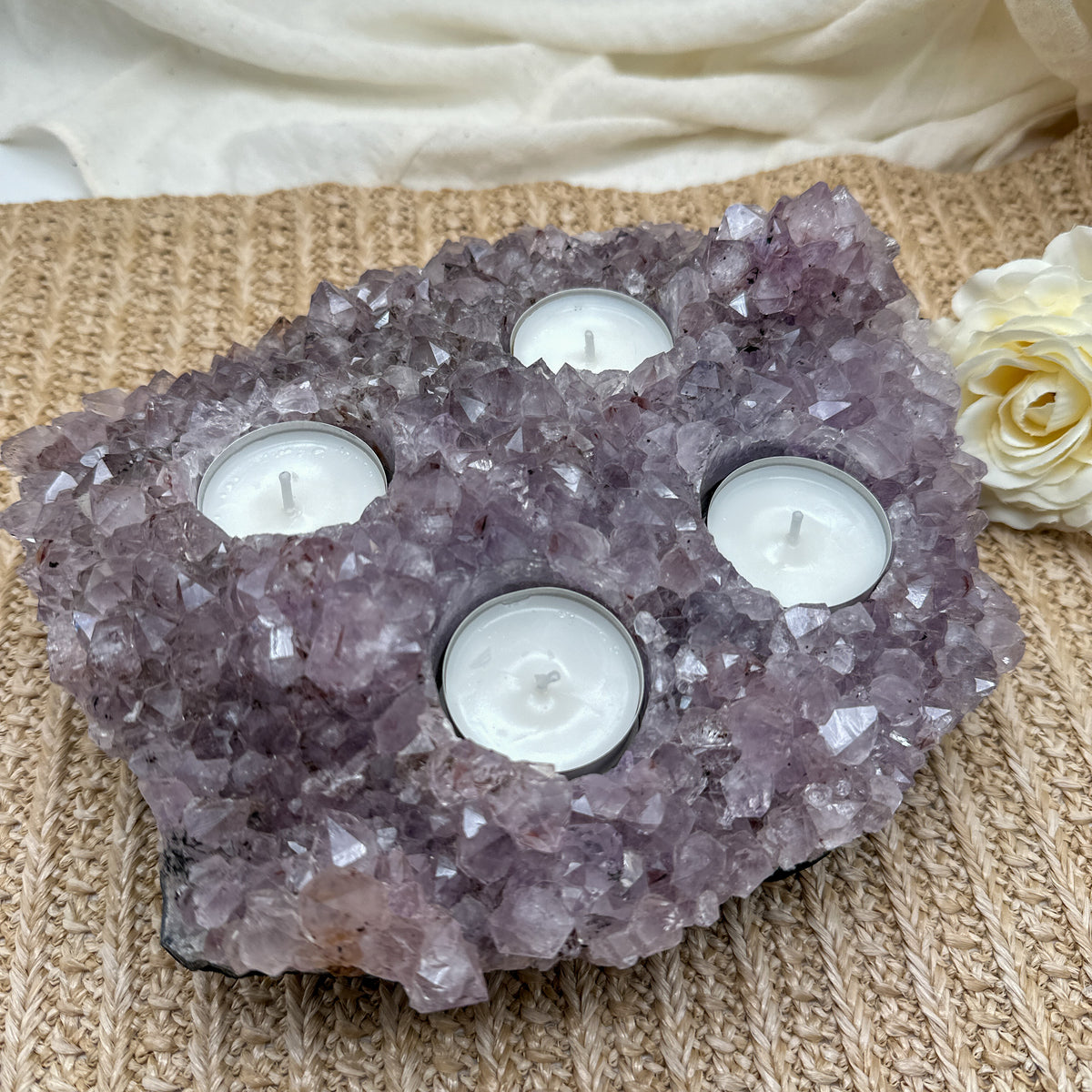 XL Amethyst Cluster / Stufe Adventskranz Teelichthalter
