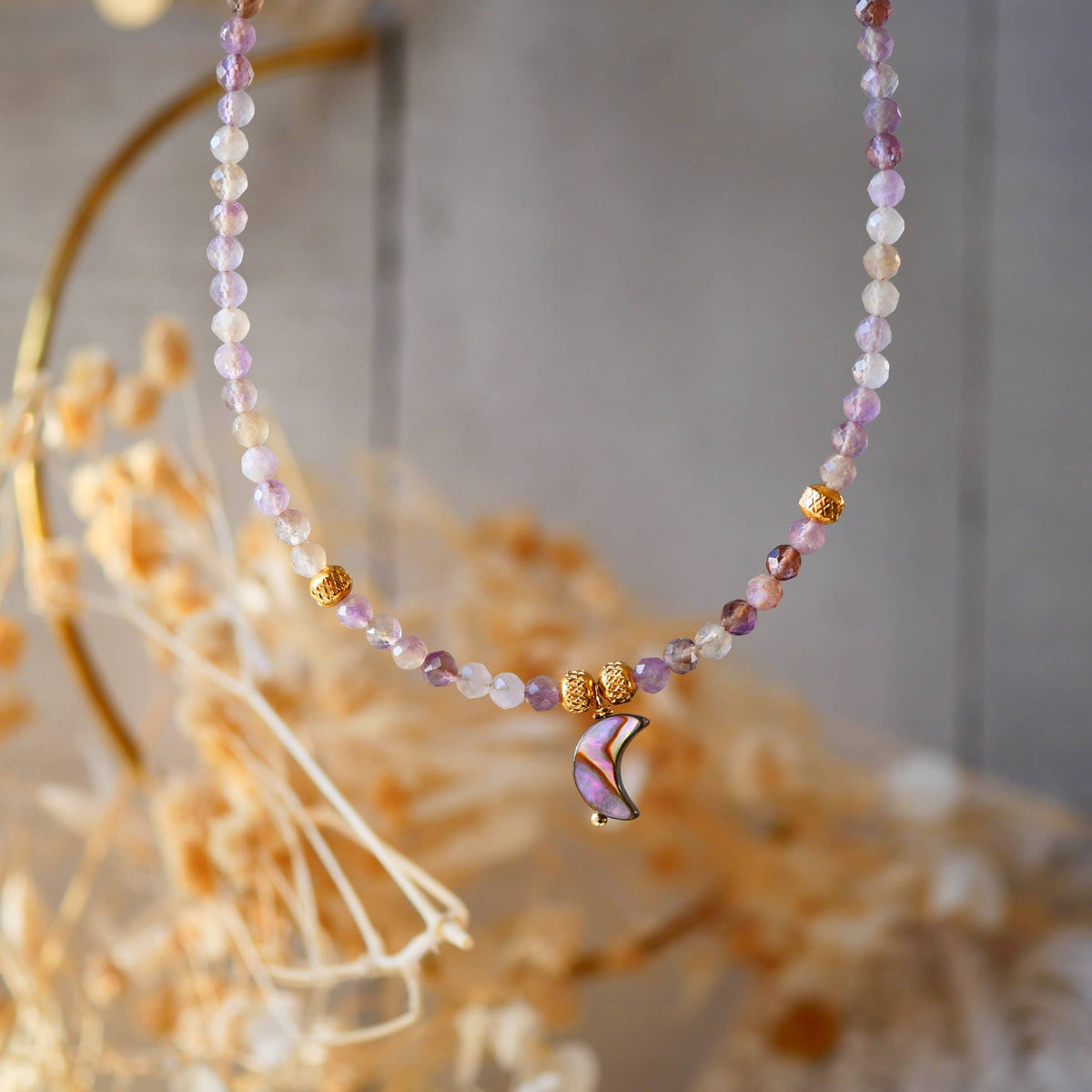 Amethyst Halskette mit Abalone Mond