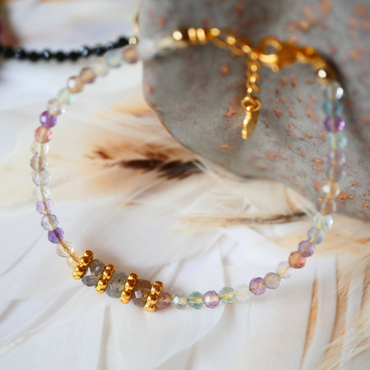 Fluorit Labradorit Armband facettiert