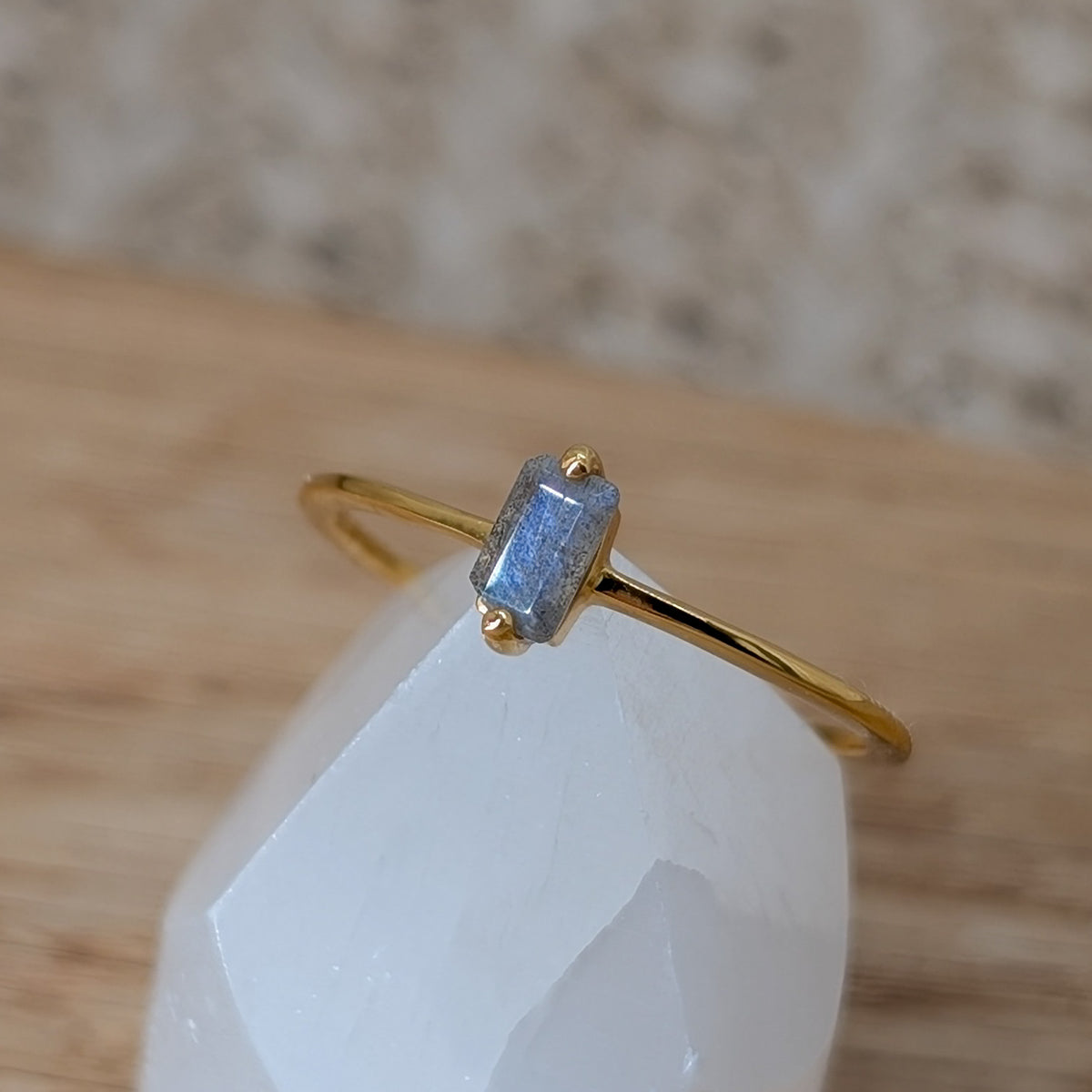 Labradorit Baguette Ring 925er Silber vergoldet
