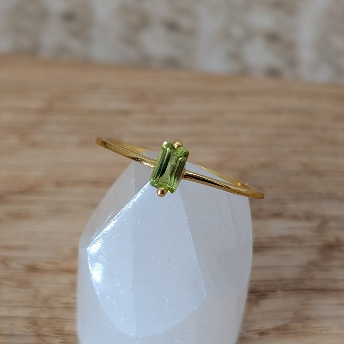 Peridot Baguette Ring 925er Silber vergoldet