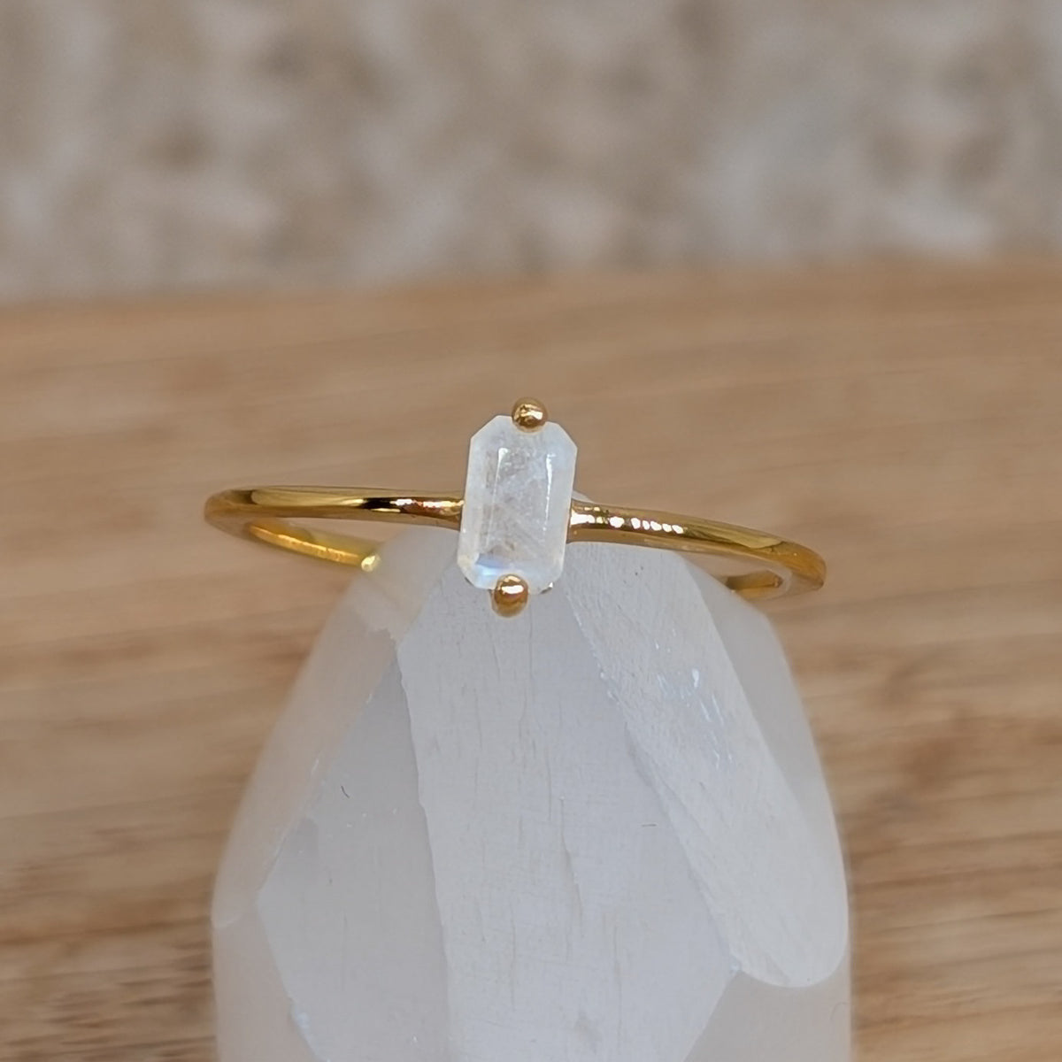 Mondstein Baguette Ring 925er Silber vergoldet