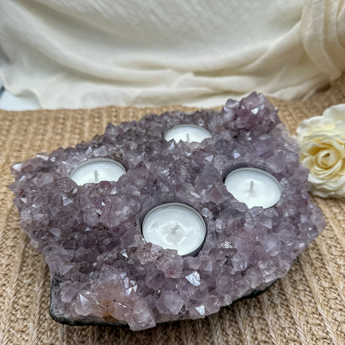 XL Amethyst Cluster / Stufe Adventskranz Teelichthalter