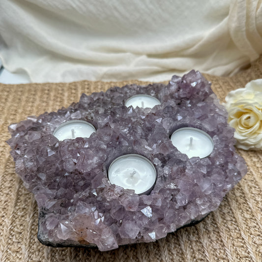 XL Amethyst Cluster / Stufe Adventskranz Teelichthalter
