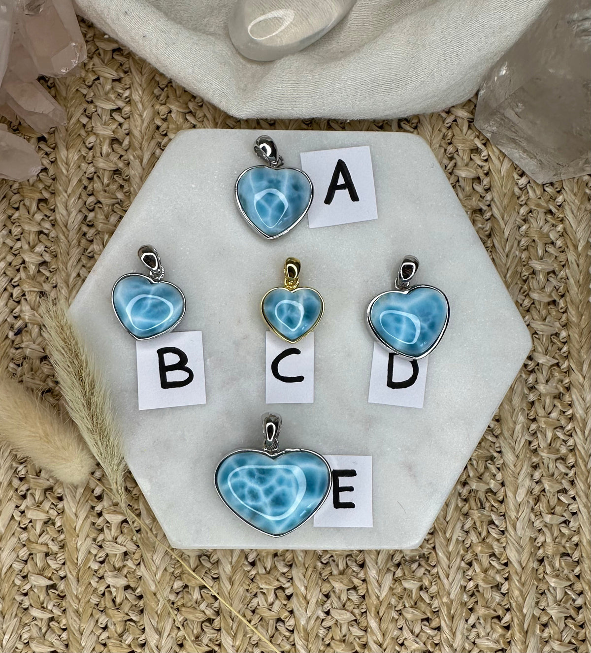 Larimar Herzanhänger HQ silber und gold - Crystales