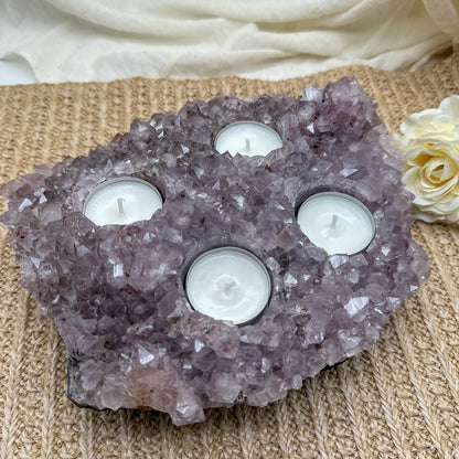 XL Amethyst Cluster / Stufe Adventskranz Teelichthalter