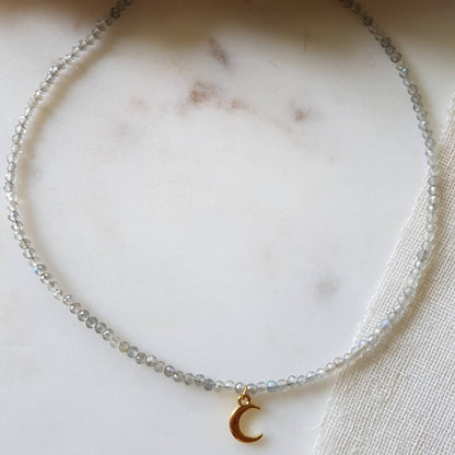 Labradorit Halskette Mond gold