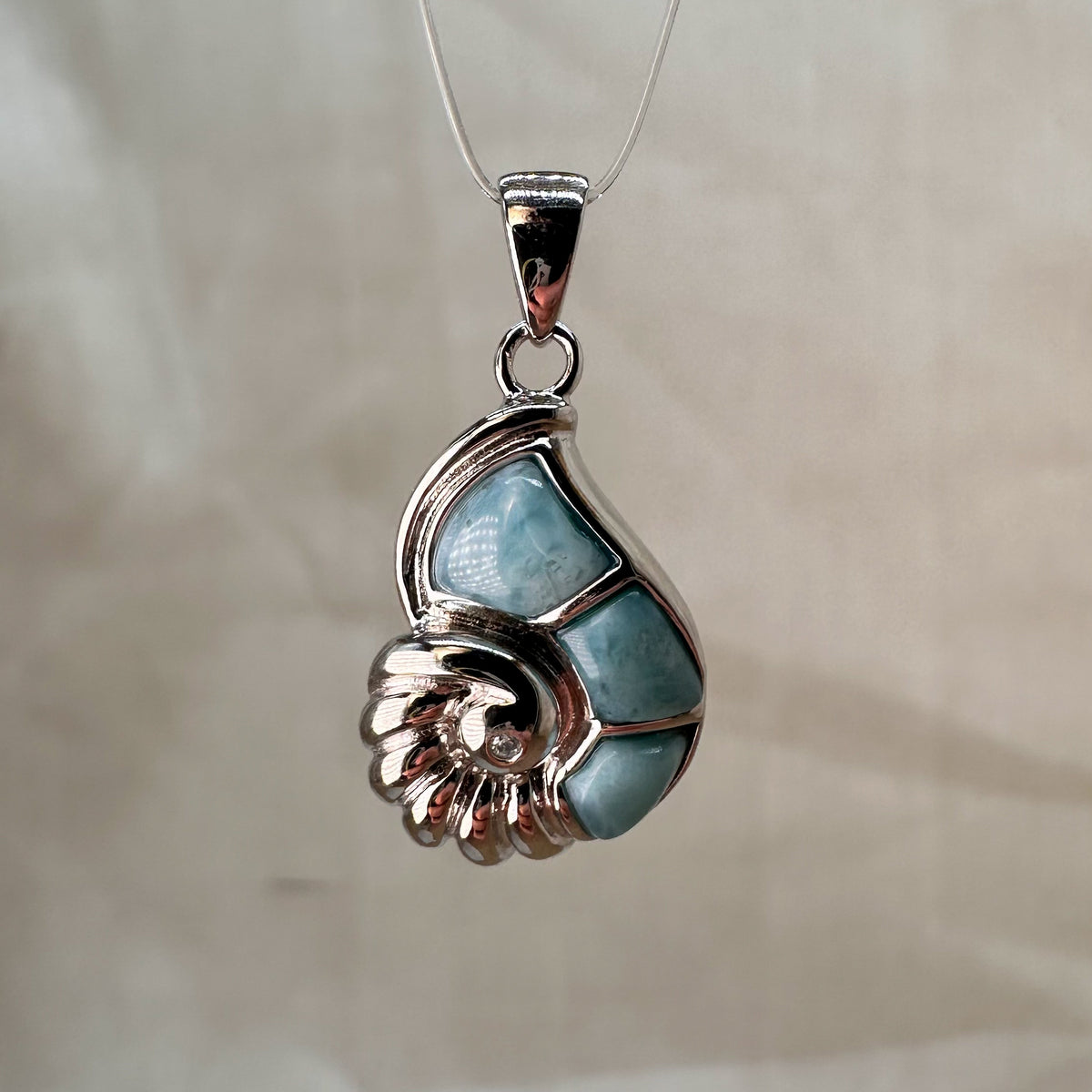 Larimar Kettenanhänger Nautilus, 925er Silber