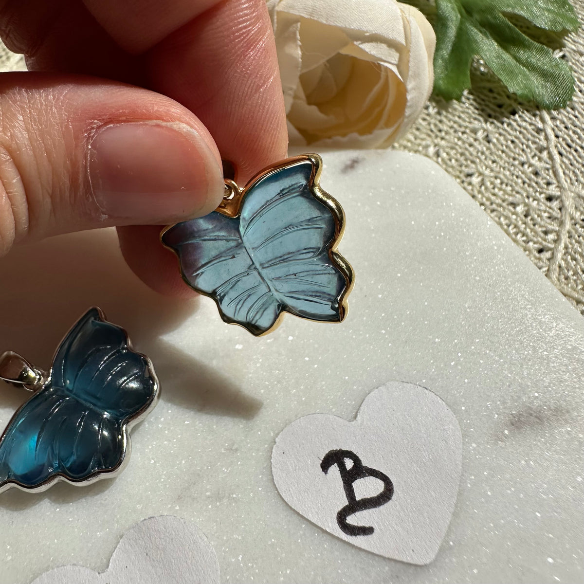 Aquamarin Schmetterling Kettenanhänger 