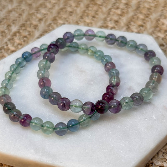 Fluorit Armband grün / lila 6 mm