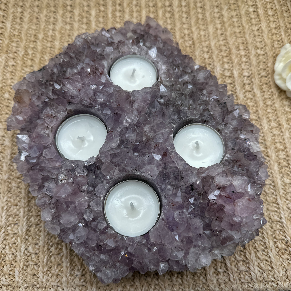 XL Amethyst Cluster / Stufe Adventskranz Teelichthalter