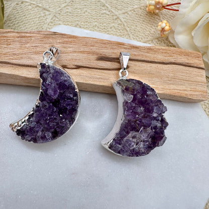 Druzy Amethyst Mond Kettenanhänger silberfarben