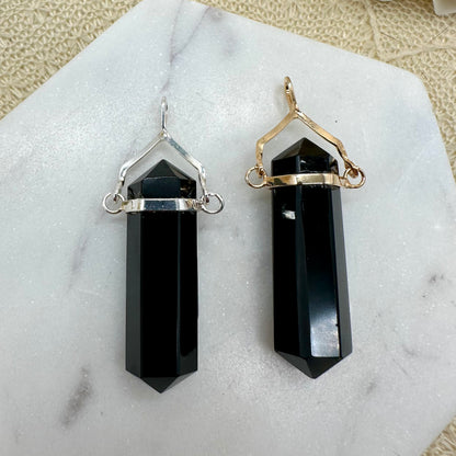 Obsidian Doppelspitze Kettenanhänger gold silber