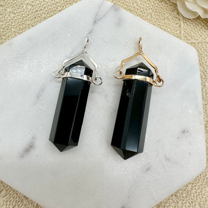 Obsidian Doppelspitze gold silber Kettenanhänger 