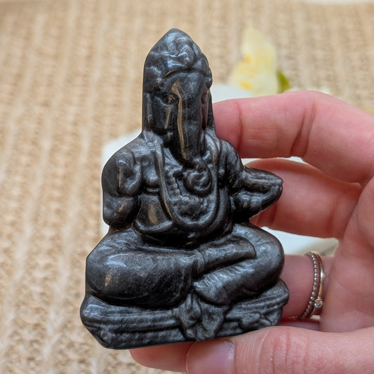 Silber Obsidian Ganesha Figur