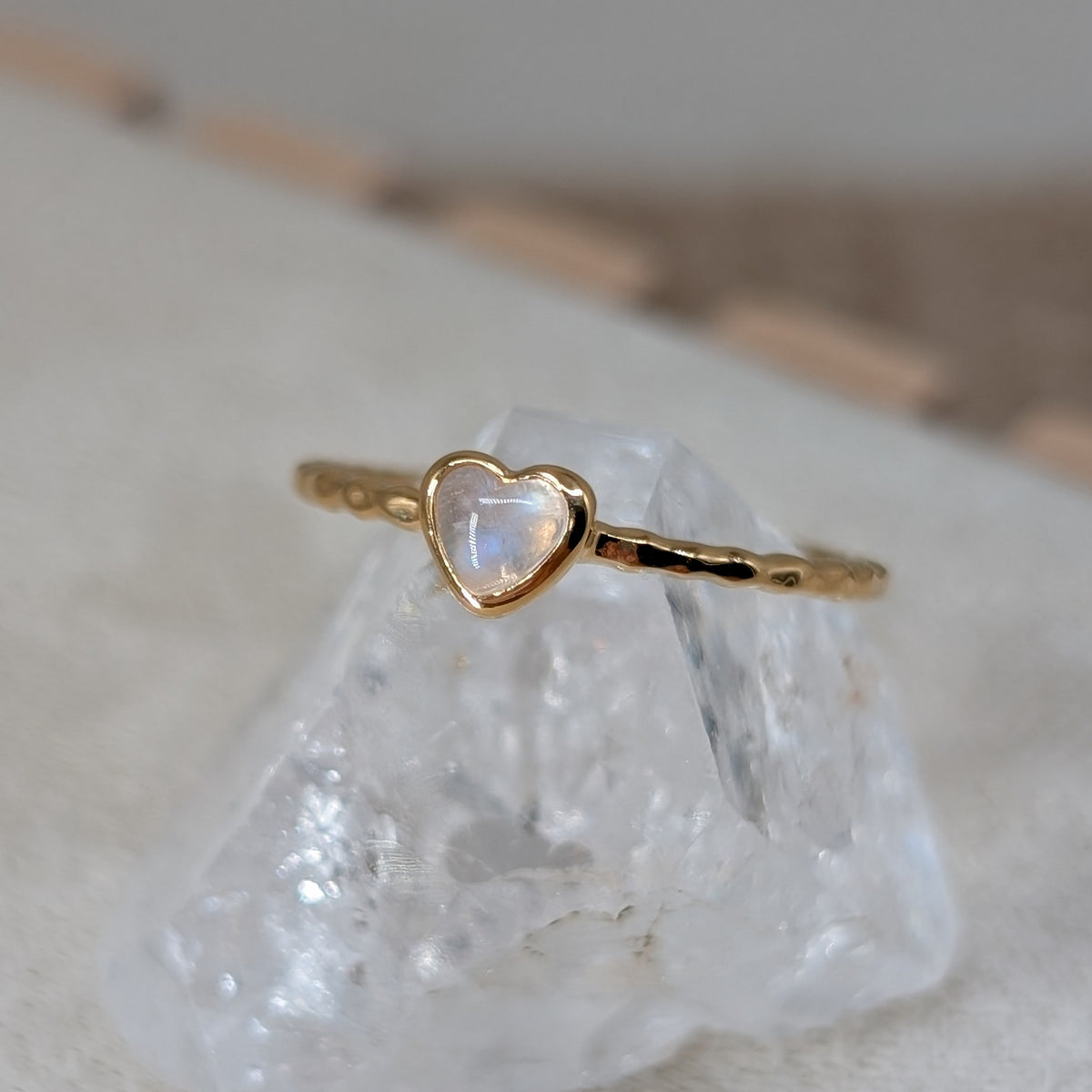 Mondstein Herz Ring 925er Silber vergoldet