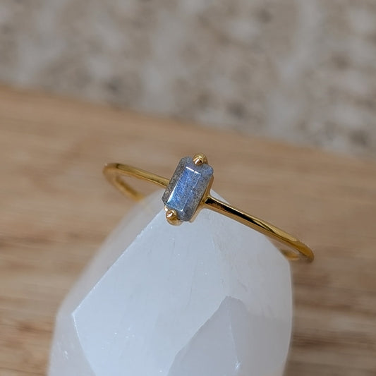 Labradorit Baguette Ring 925er Silber vergoldet