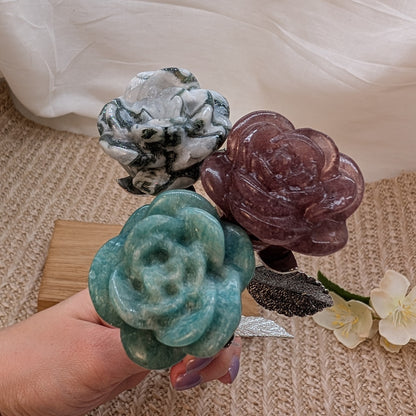 Edelstein Rose [Amazonit, Erdbeerquarz, Moosachat]