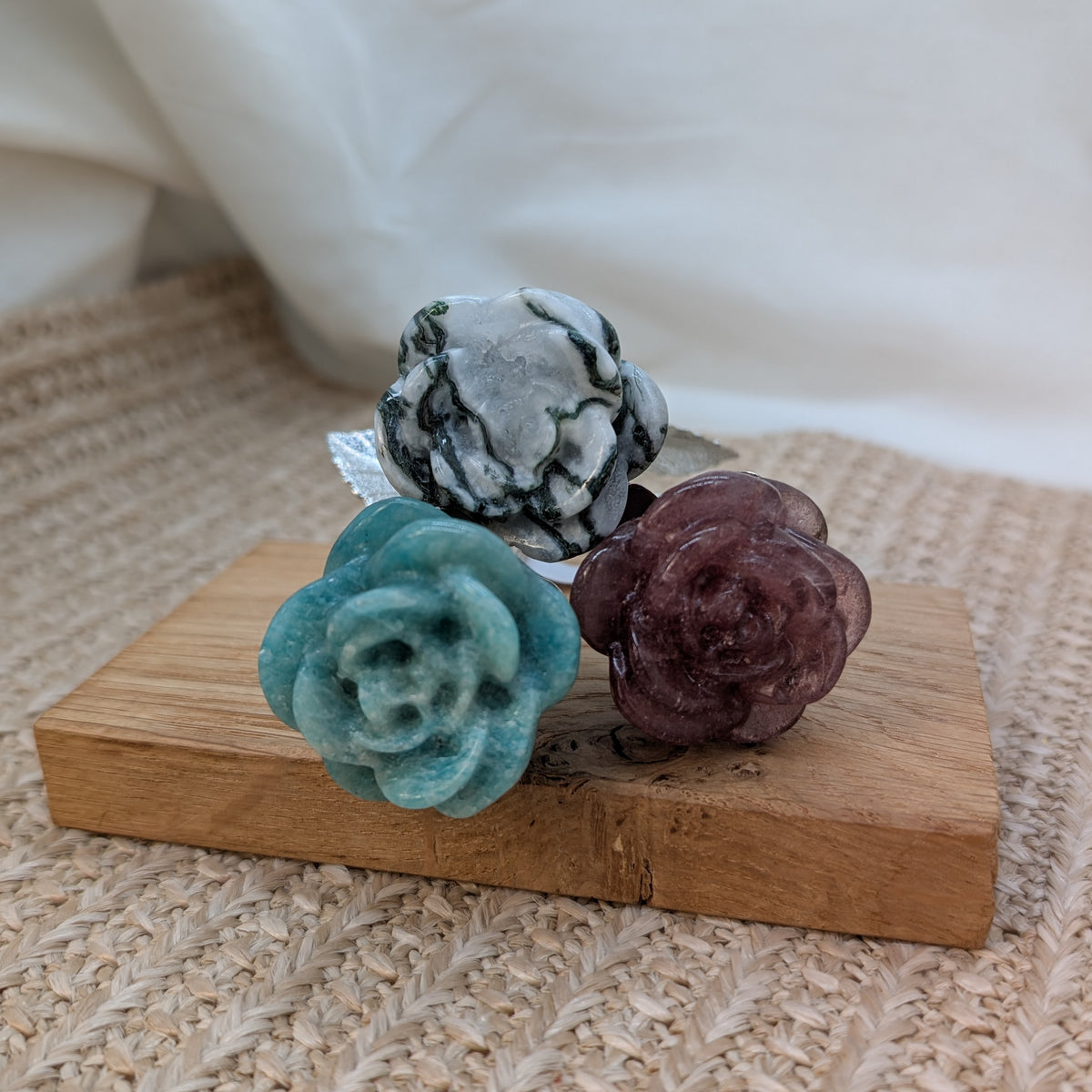 Edelstein Rose [Amazonit, Erdbeerquarz, Moosachat]