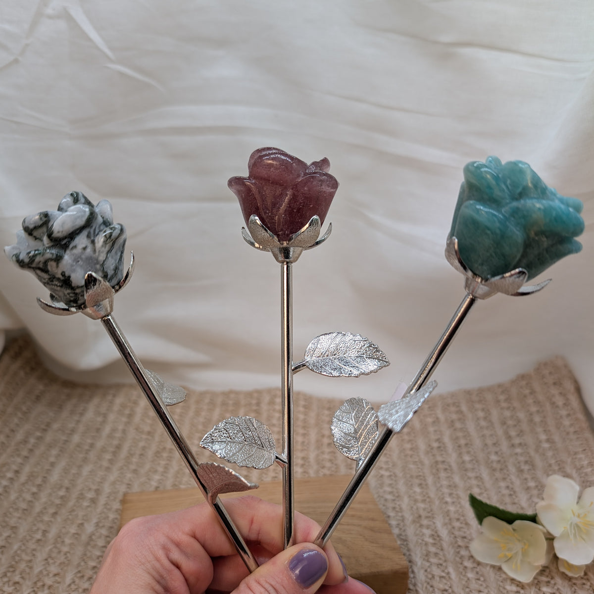 Edelstein Rose [Amazonit, Erdbeerquarz, Moosachat]