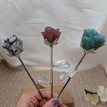 Edelstein Rose [Amazonit, Erdbeerquarz, Moosachat]