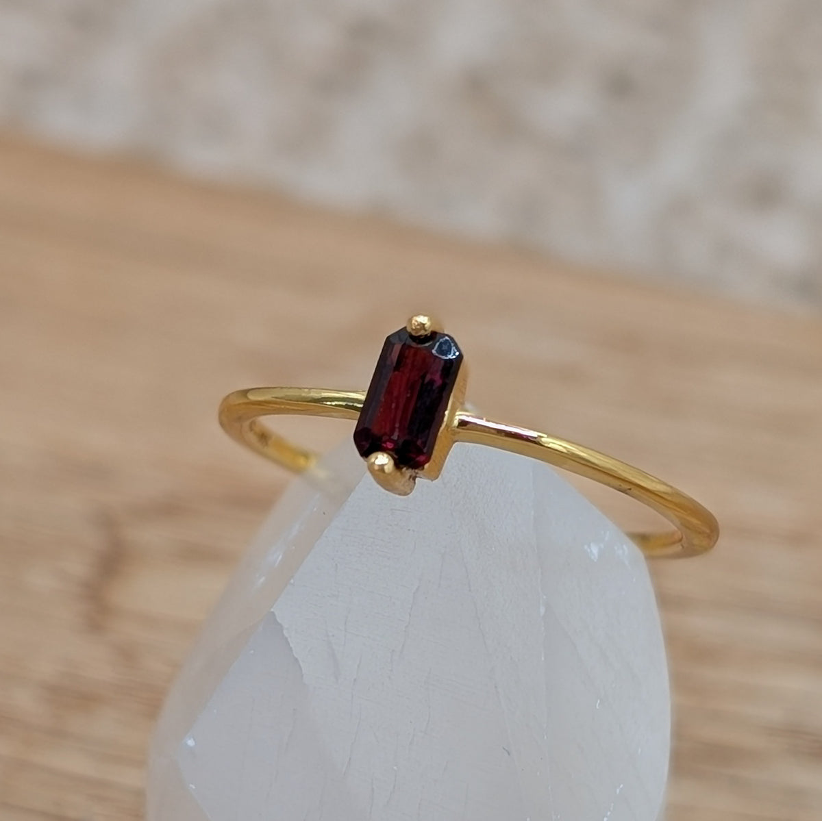 Granat Baguette Ring 925er Silber vergoldet
