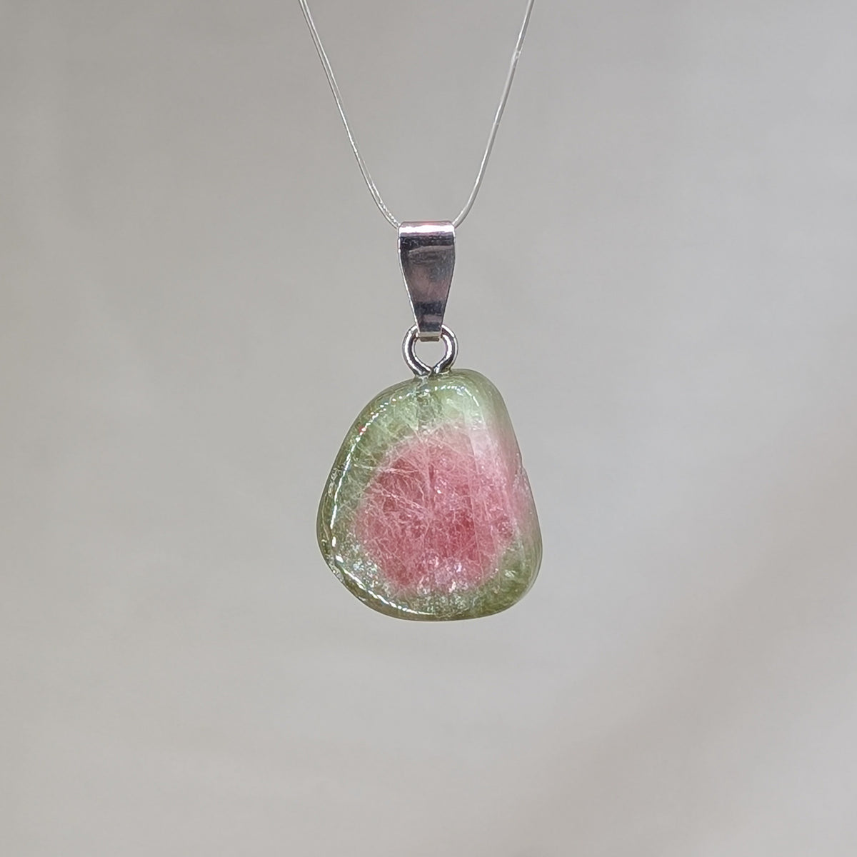 Wassermelonen Turmalin 🍉  Kettenanhänger, silber