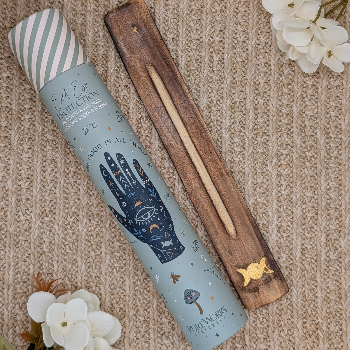 Evil Eye Protection Palo Santo & Patchouli Räucherstäbchen + Halter