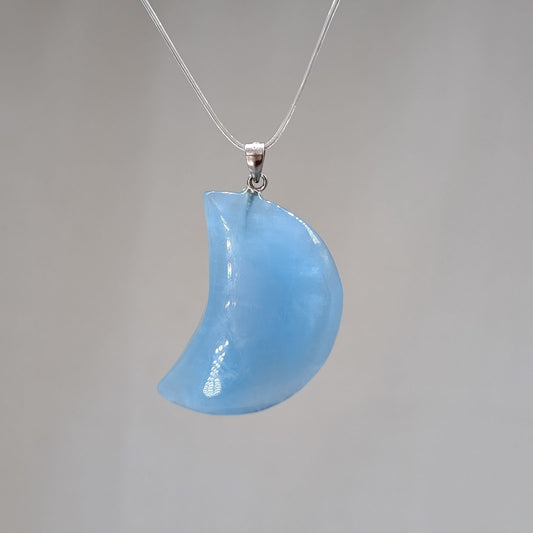 Aquamarin Kettenanhänger Mond, 925er Silber [A]