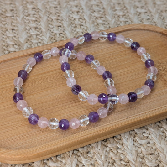 Amethyst - Rosenquarz - Bergkristall Armband facettiert 6mm