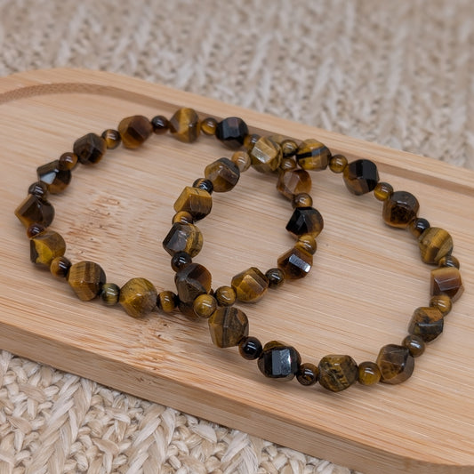 Tigerauge Armband facettiert und Kugelmix