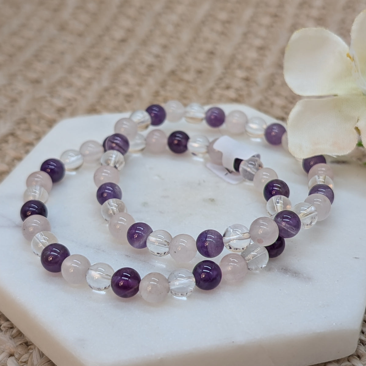Bergkristall Amethyst Rosenquarz Armband 6 mm